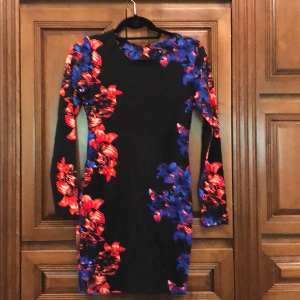 Black and floral long sleeve dress